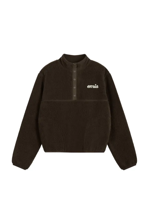 (W) HALF NECK FLEECE TOP-BROWN