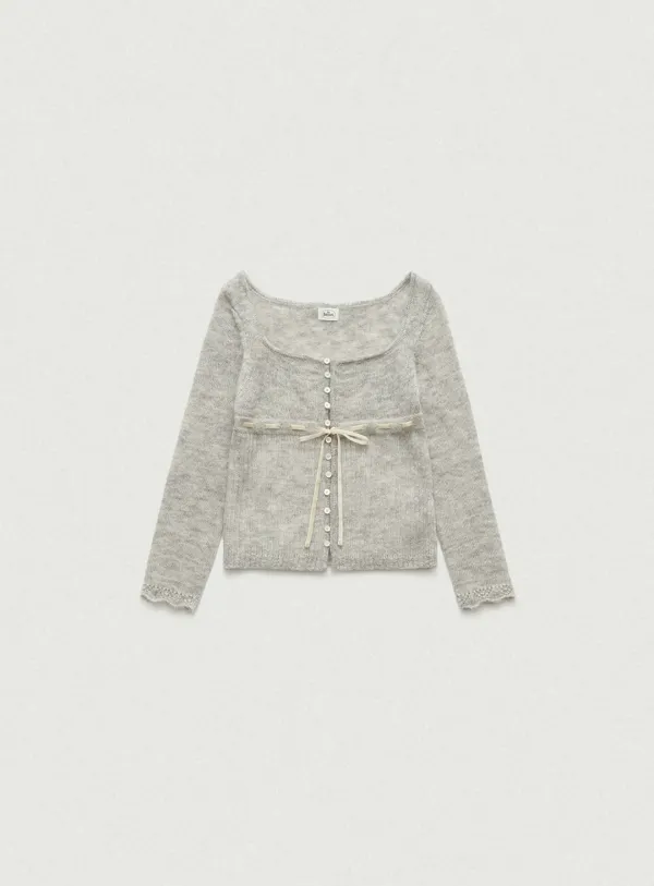 Velin Tie Mohair Knit Cardigan_Light Grey