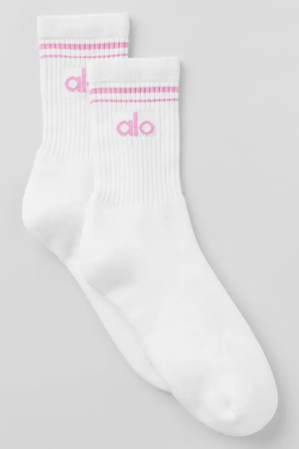 Unisex Half-Crew Throwback Sock - White/Candy Heart Pink