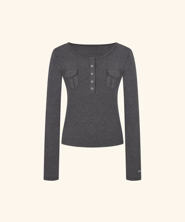 Letters Double-Pocket T-Shirt (Charcoal)
