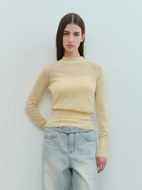 TVS MOCK NECK COTTON SHEER KNIT_Y-BEIGE