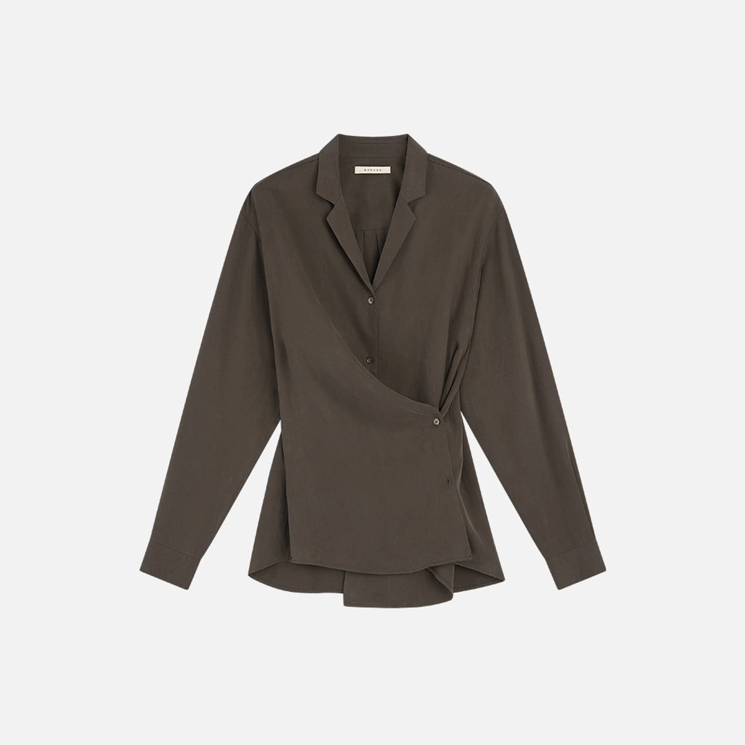 시야쥬 SITP5306 소프트 오픈 카라 랩 셔츠_Brown 상품 이미지 2