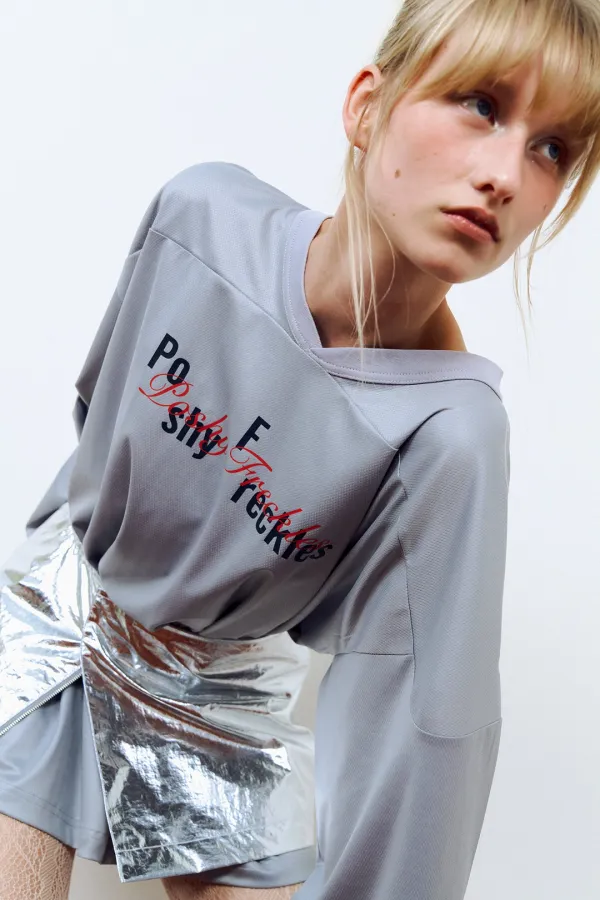 Spellout Track T-Shirt_Dusty Silver