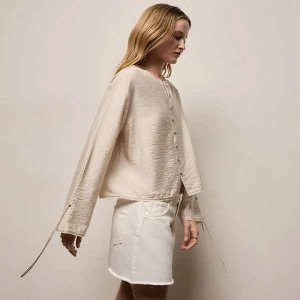 Modal Silk Blend Tie Up Blouse - Parchment
