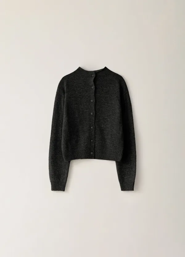 Camel Reversible High-Neck Cardigan - Charcoal