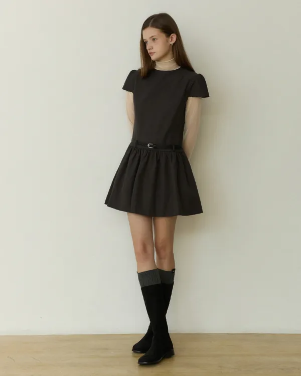 Allure cap flare belted mini dress - grey