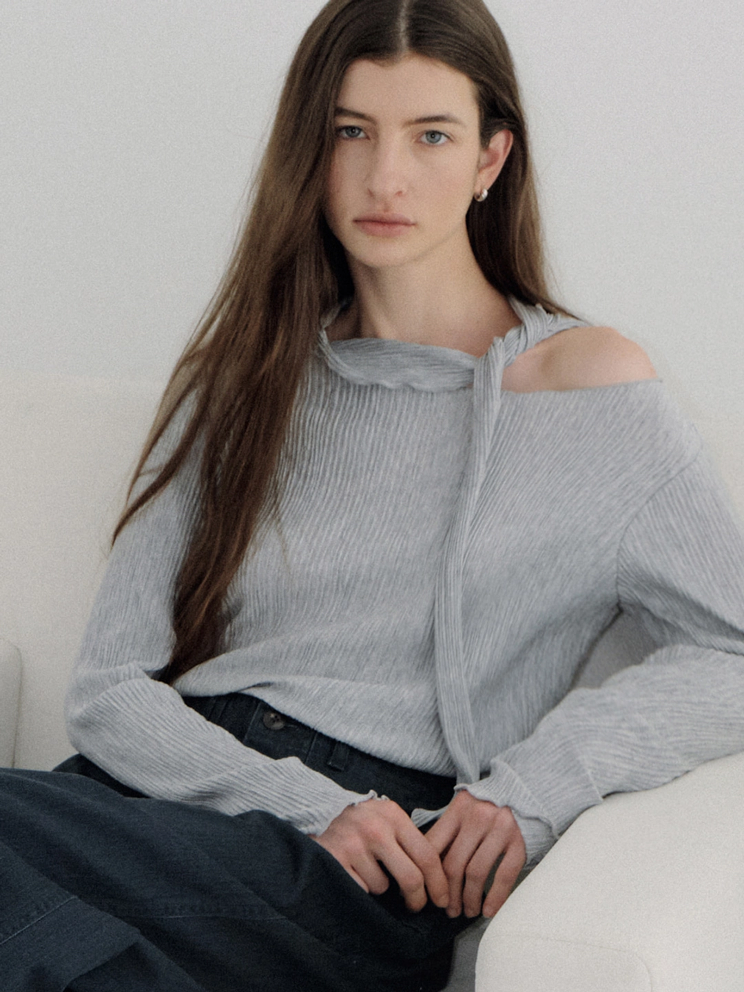 아워코모스 soft pleated scarf T-shirt (melange gray) orc 6106 상품 이미지 1