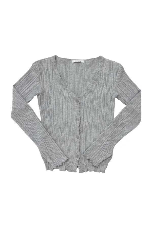 LACE RIBBED CARDIGAN (GREY)