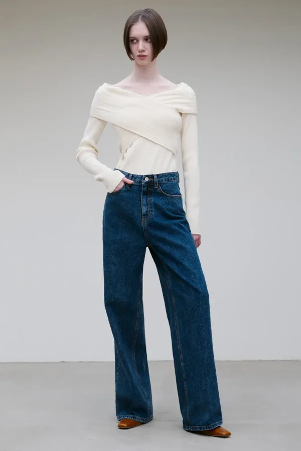 FRONT CREASED DENIM PANTS