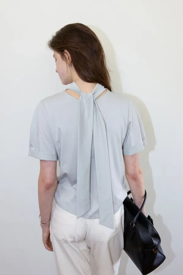[3rd 예약배송/6월 5일] Tie Blouse Tee_Grayish Mint