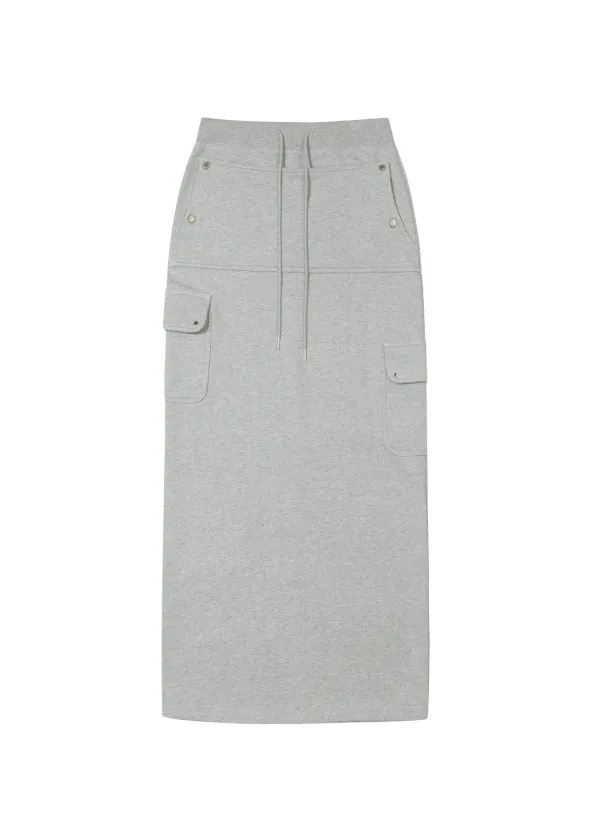 OPEN POCKET MAXI SKIRT, MELANGE GRAY