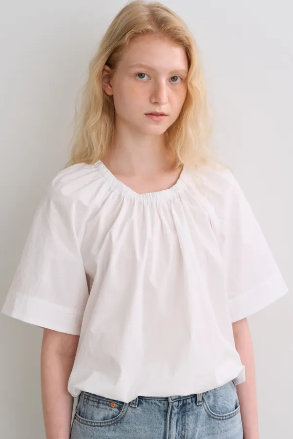 shirring banding blouse (white)