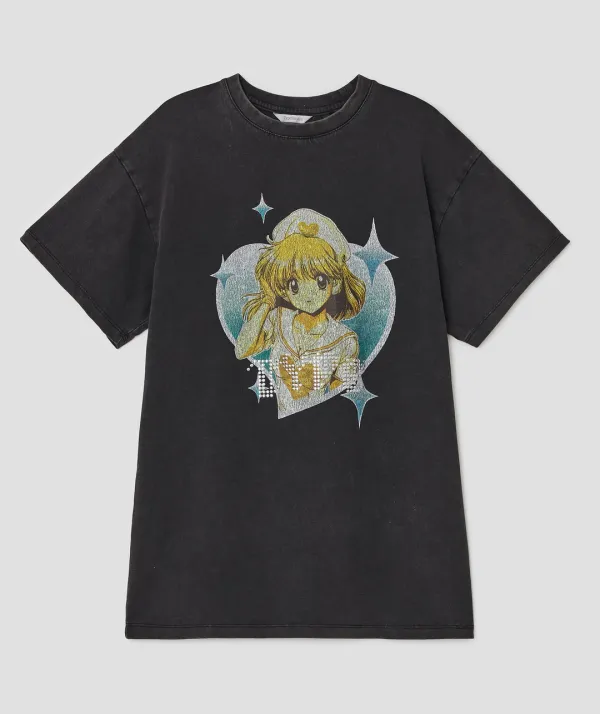 Girl Hotfix Washed Top [Charcoal]