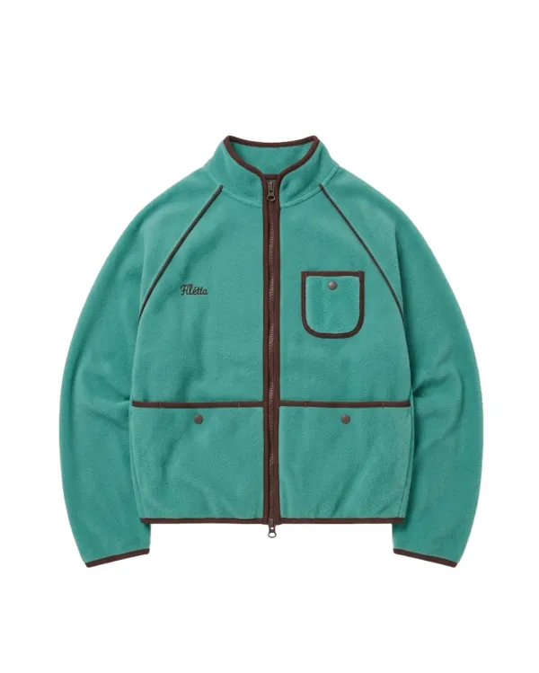 Contrast Piping Fleece Jacket_Ocean Green