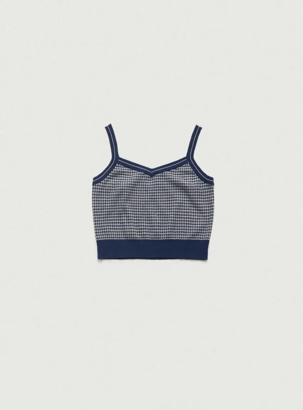 Line Check Sleeveless Knit Top_Navy