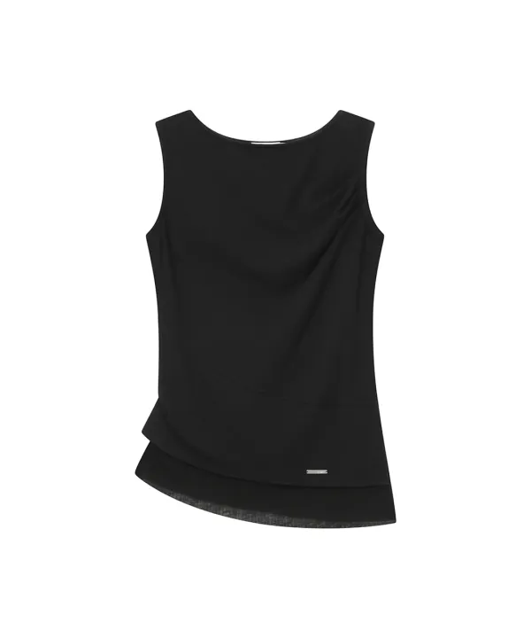 [레이 PICK] Unbalanced sheer layered sleeveless BLACK