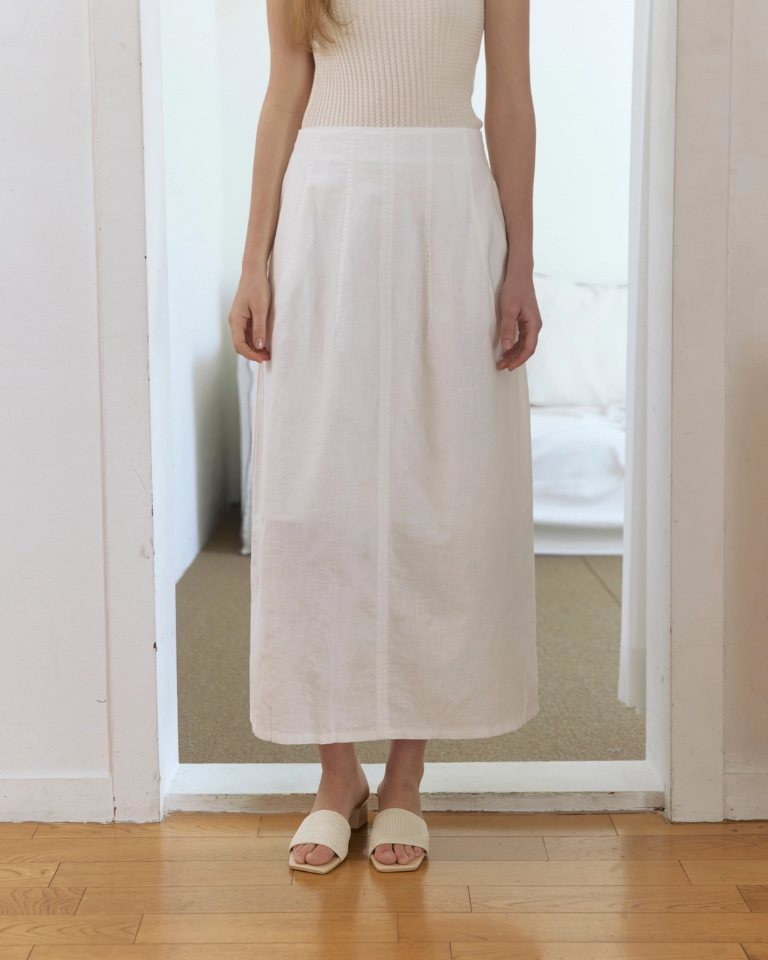 어다울 Linen cool A line long skirt - white 상품 이미지 1