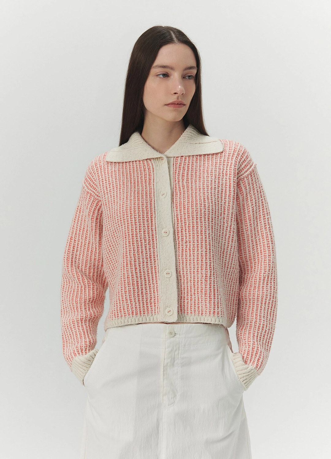 르바 Tucking Reversible Knit Cardigan - Orange 상품 이미지 2