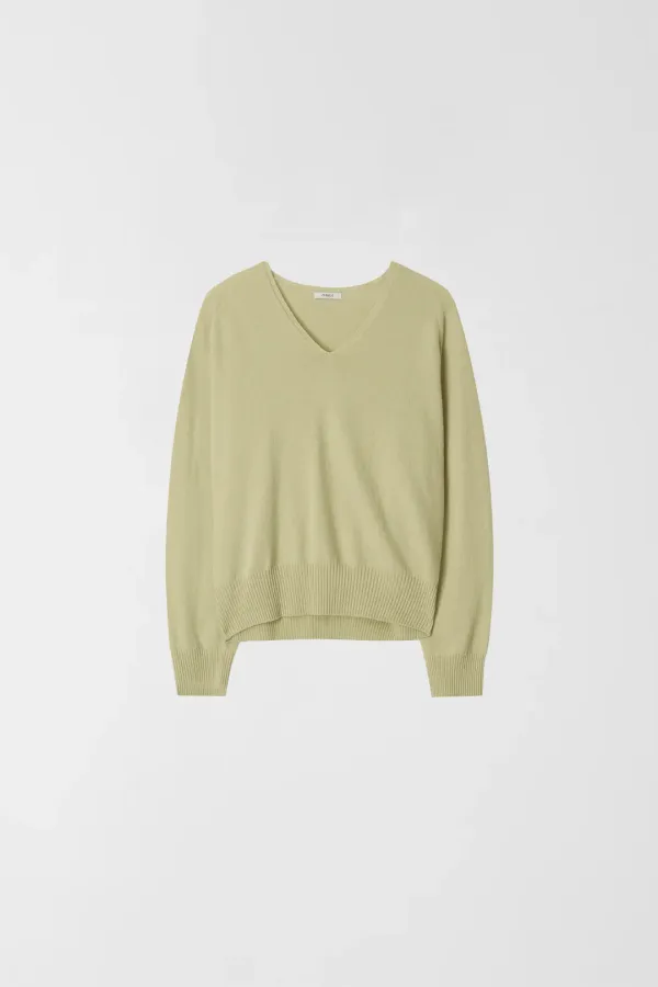 CASH MERINO V-NECK KNIT_SOFT GREEN_OE1C2MKN11SGN