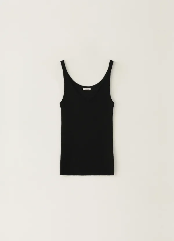 [Refurb] 2ND / Ribbed V-neck Knit Top - Black - pebblem