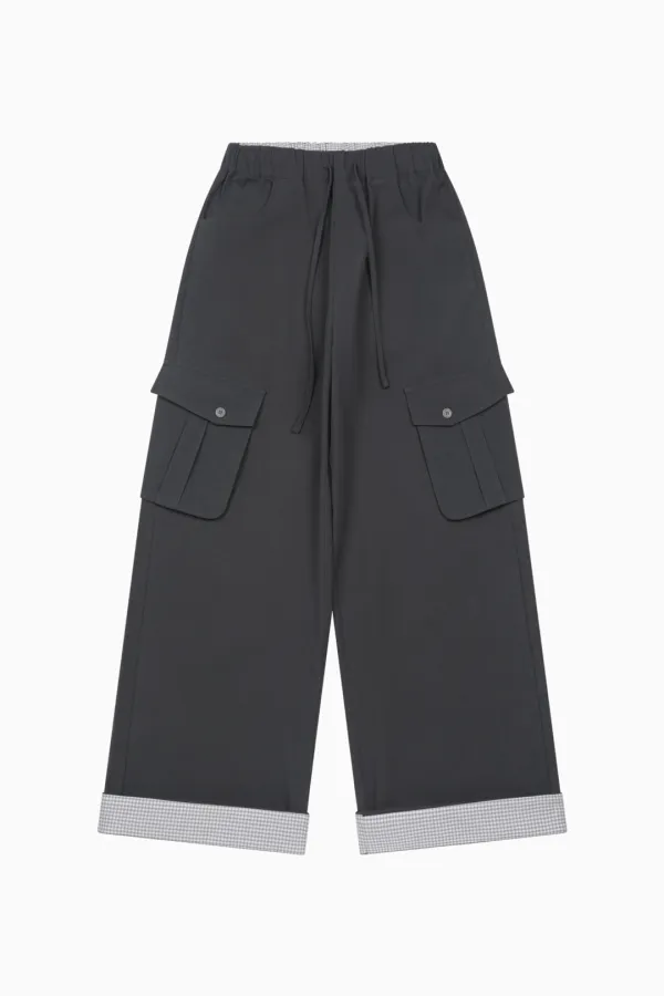 COTTON STRAIGHT CARGO PANTS, CHARCOAL