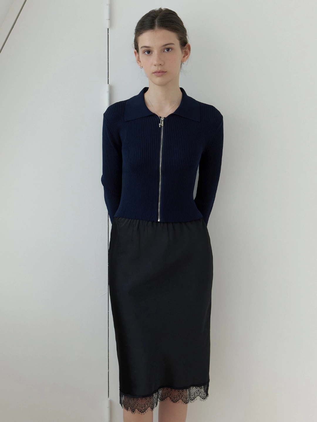 리엘 Lene knit zip-up cardigan (navy) 상품 이미지 2