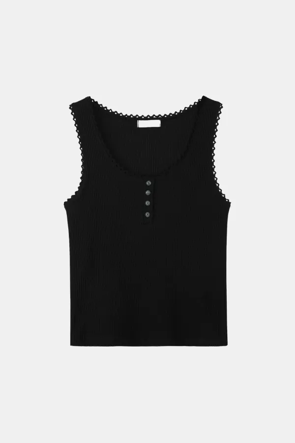 [2nd Restocks] lace button sleeveless_black