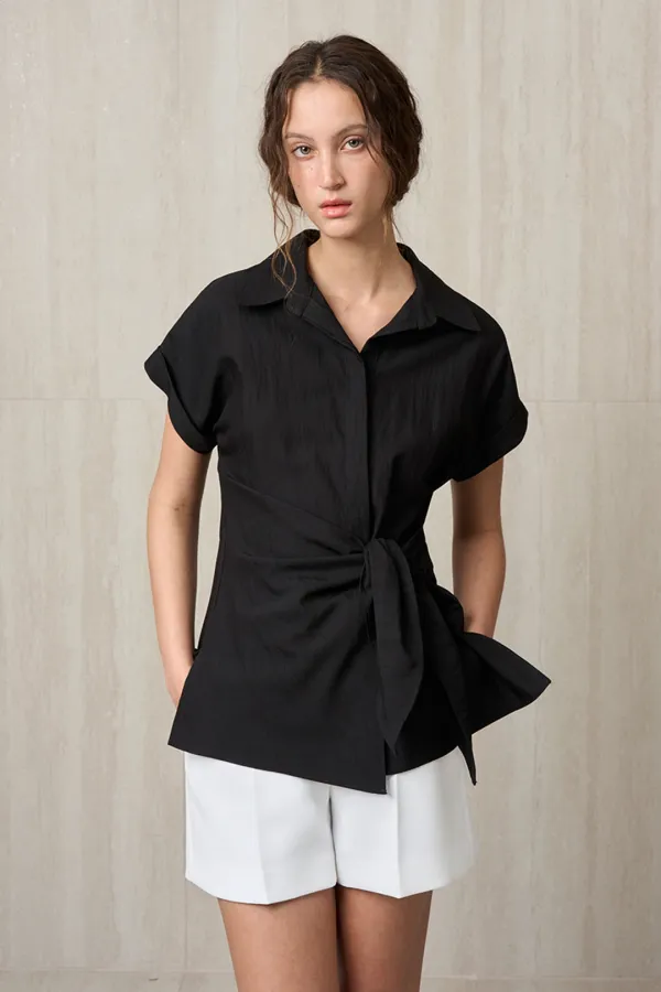 SIDE TIE ASYMMETRIC SHIRT TOP BLACK
