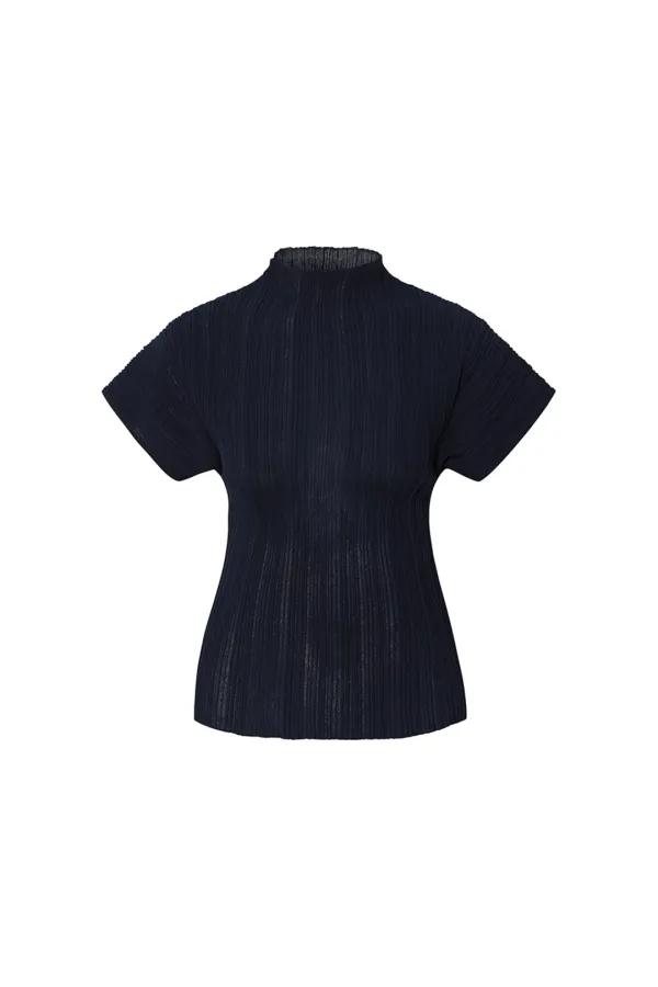26 PLEATS MOCKNECK SHORT SLEEVE TOP [NAVY][예약배송 07/21]
