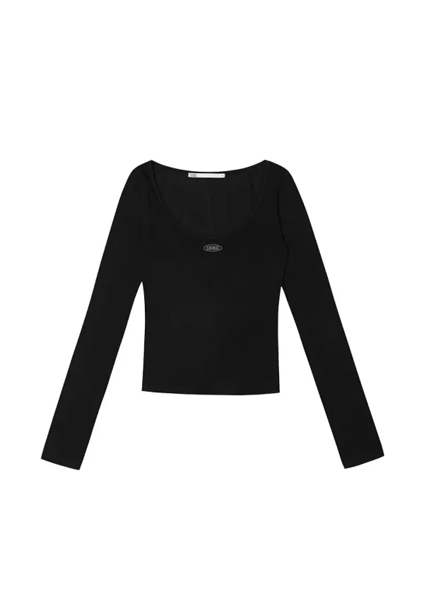 [9TH] BASIC DEEP U NECK LONG SLEEVE, BLACK