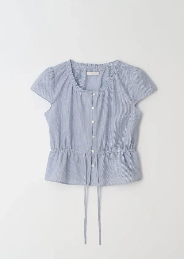 shirring peplum blouse-stripe(6월 15일 부터 순차발송)