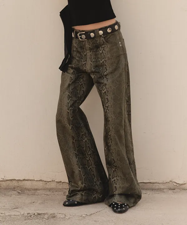 SNAKE EFFECT COTTON PANTS - KHAKI