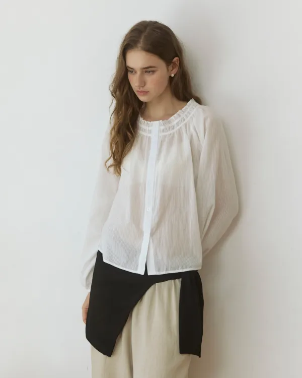 Breeze frill jacquard blouse - white