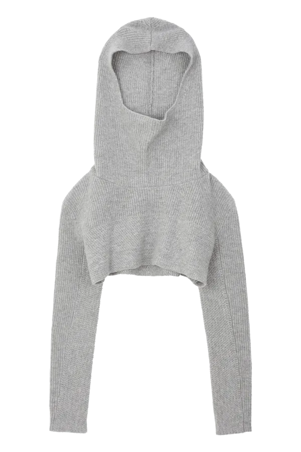 KNIT CROPPED HOODIE_GRAY