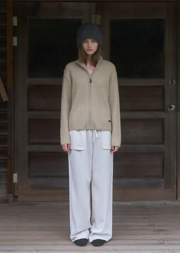 Side pintuck track pants (ivory)