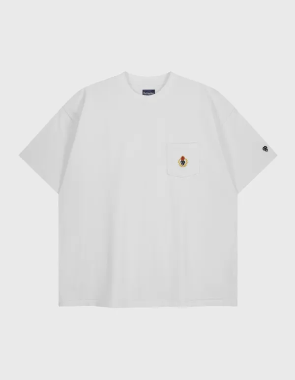 CREST WASHED 14S POCKET T-SHIRT / White