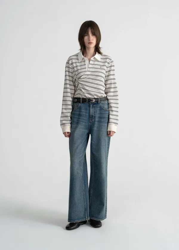 WASHED RELAXED FLARED JEANS - BLUE
