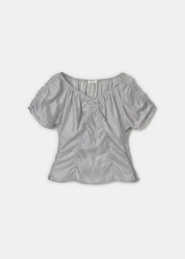 Silky Shirring Blouse(Light Grey)