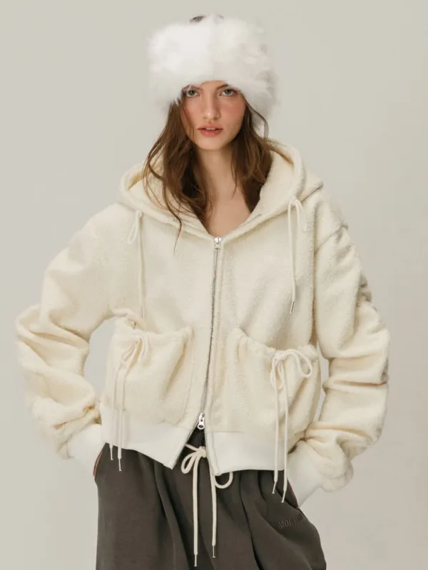POCKET SHEARLING HOODIE / IVORY