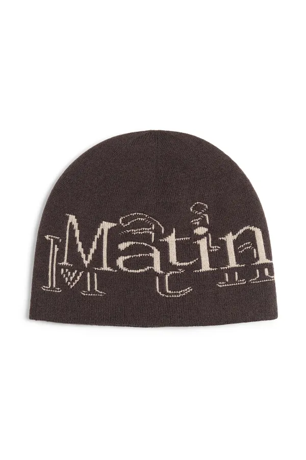 STROKE LOGO JACQUARD BEANIE IN BROWN