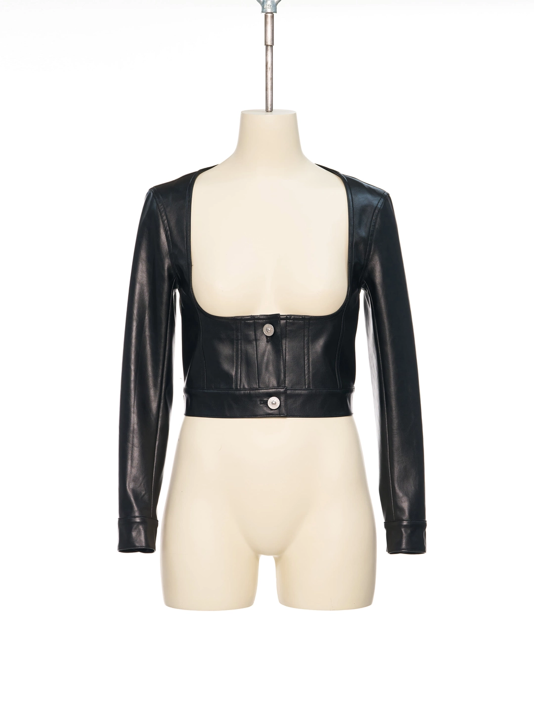 푸쉬버튼 SS26 BLACK FAUX LEATHER CROPPED JACKET 상품 이미지 1