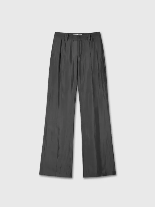 (W) LIQUID FLARED TAILORED TROUSERS_ GREY KHAKI