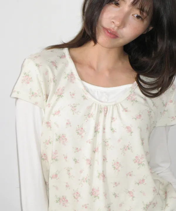 FLORAL LAYERED LONG SLEEVE CREAM