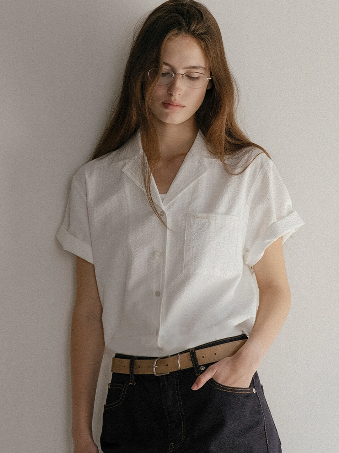 노운베러 V-collar seersucker shirt [KNSS03SH04]_Ivory 상품 이미지 2