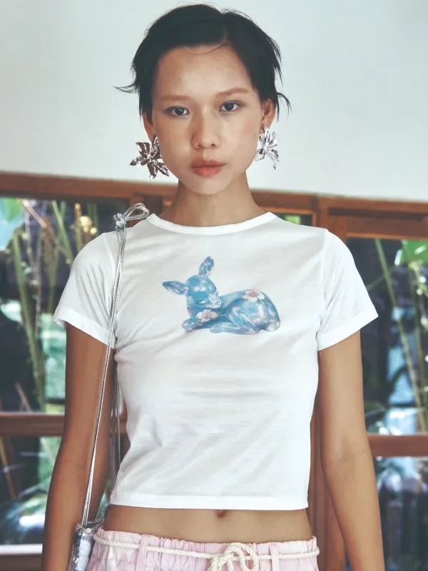 BAMBI HALF SLEEVE CROP T-SHIRT_WHITE