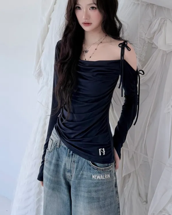 Cats Draping One-Shoulder Top