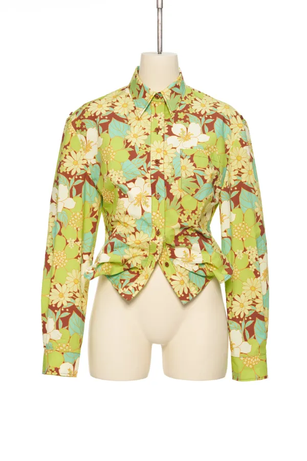 SS26 GREEN FLORAL DRAPED SHIRT