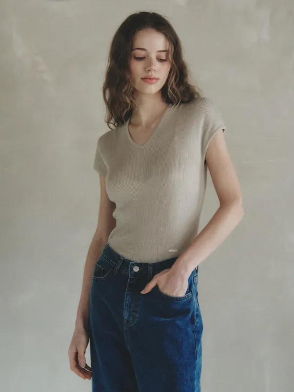 LONDI v-neck wool knit_beige