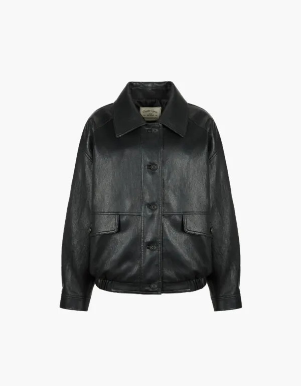 leather bomber jacket - black