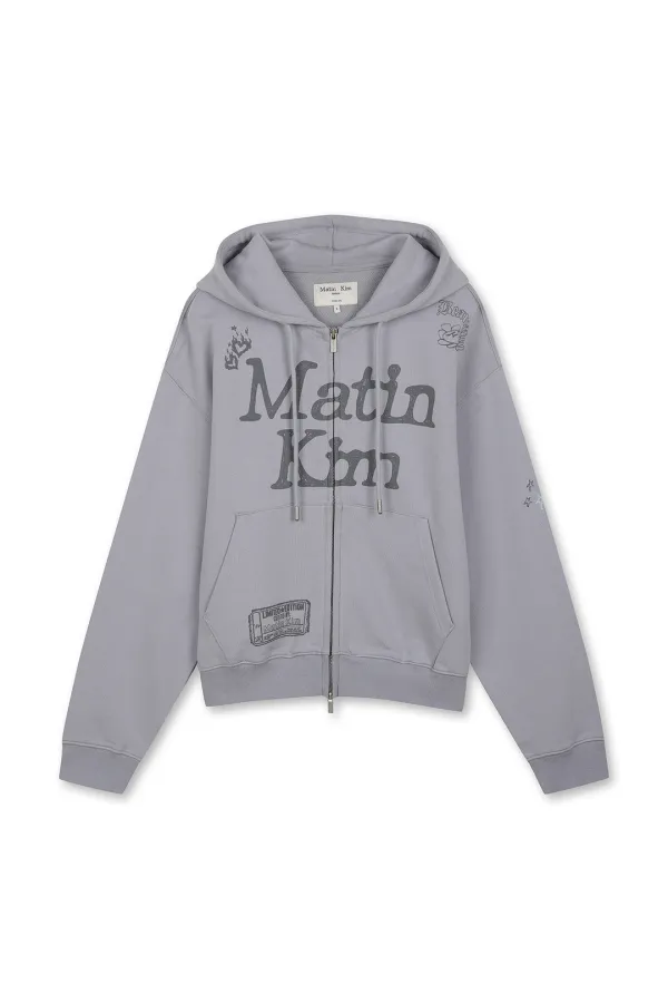 GRAFFITI ARTWORK HOODY ZIP UP IN SMOKE BLUE